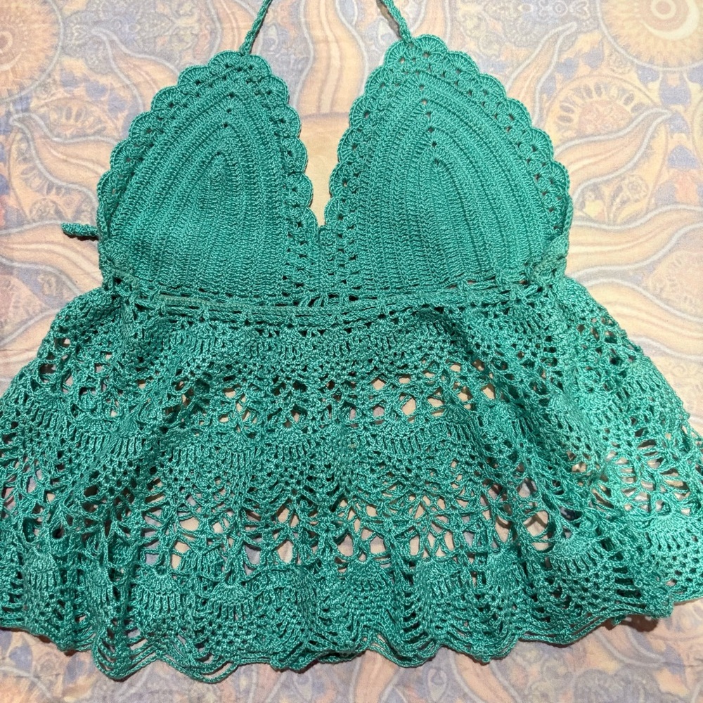 Teal Crochet Halter Top hand made